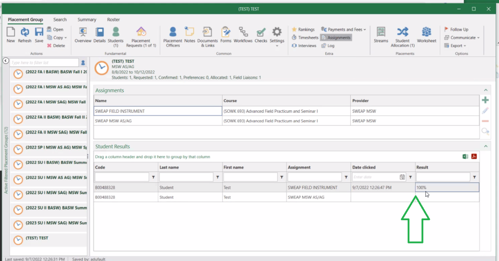 showing where the completion status appears in Sonia